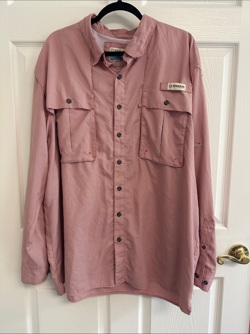 Magellan Outdoors Men's Fish Gear Long Sleeve Button Shirt - Red Gingham